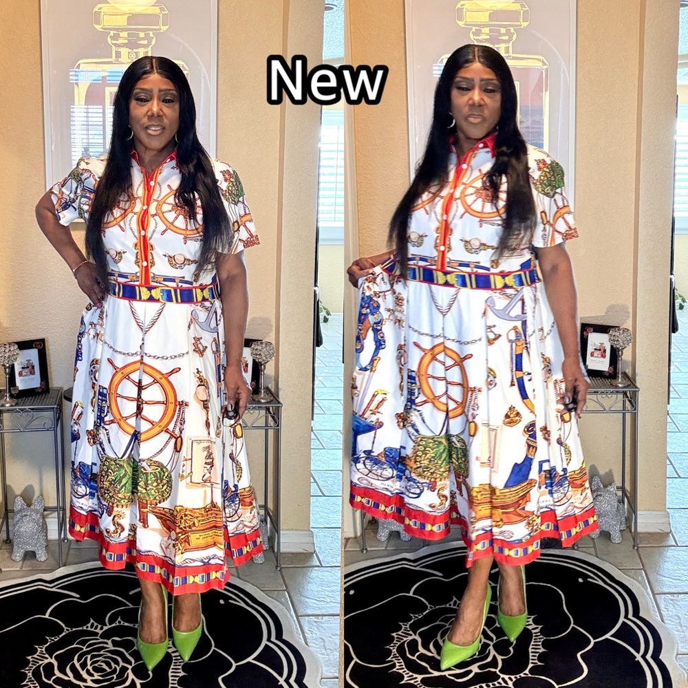 Colorful Nautical Print Midi Dress - Picture 9 of 16
